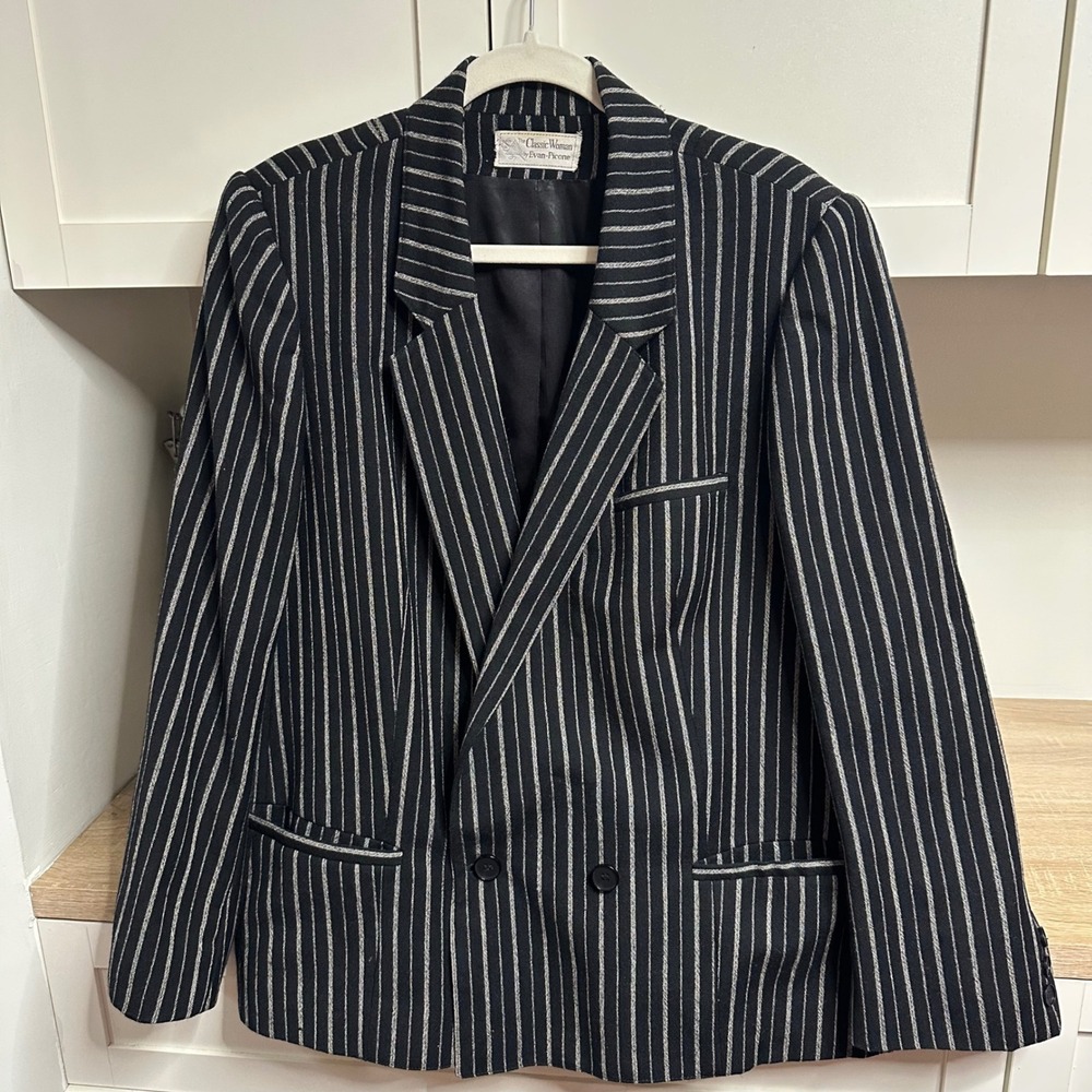 Vintage Evan Picone 100% Wool Pinstripe Power Blazer Dark Academia Corpcore XL